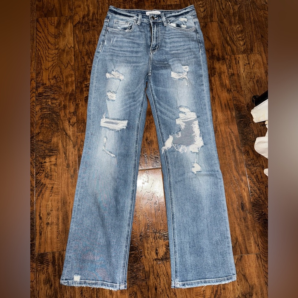 Flying Monkey Light Blue Distressed Straight Leg Jeans